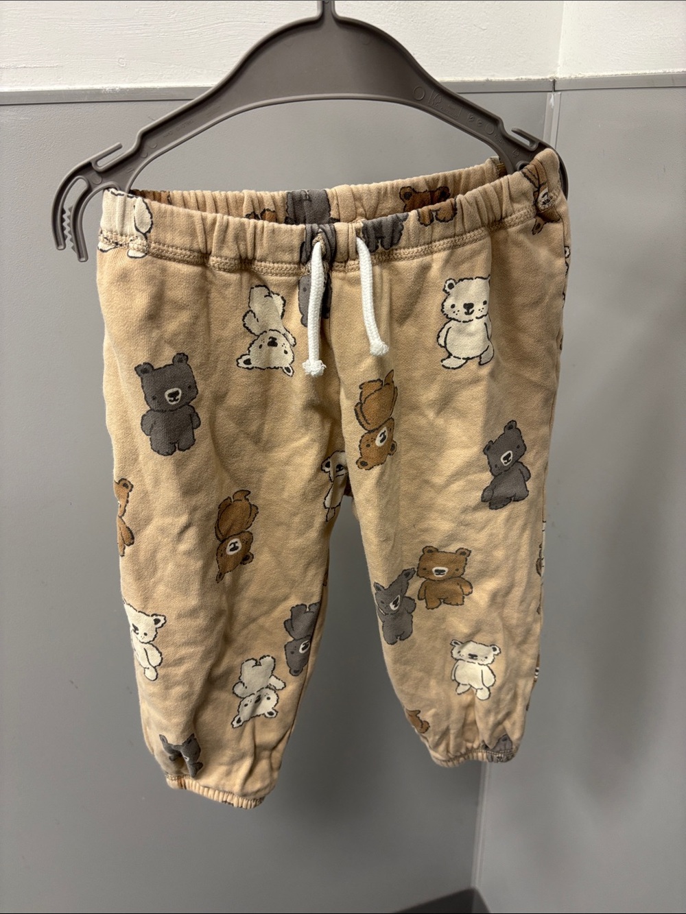 H&M Beige Bear Print Jogger Pants with Brown & Gray Accents